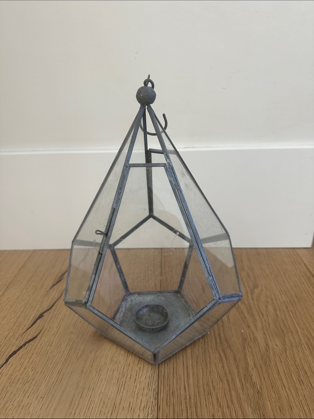 Geometric Glass and Metal Teardrop Lantern - Gray Terranium